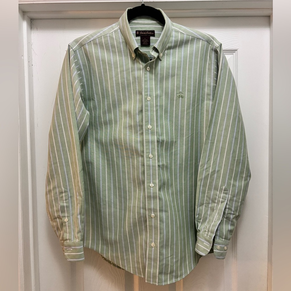 Brooks Brothers Sage and Cream Striped Shirt